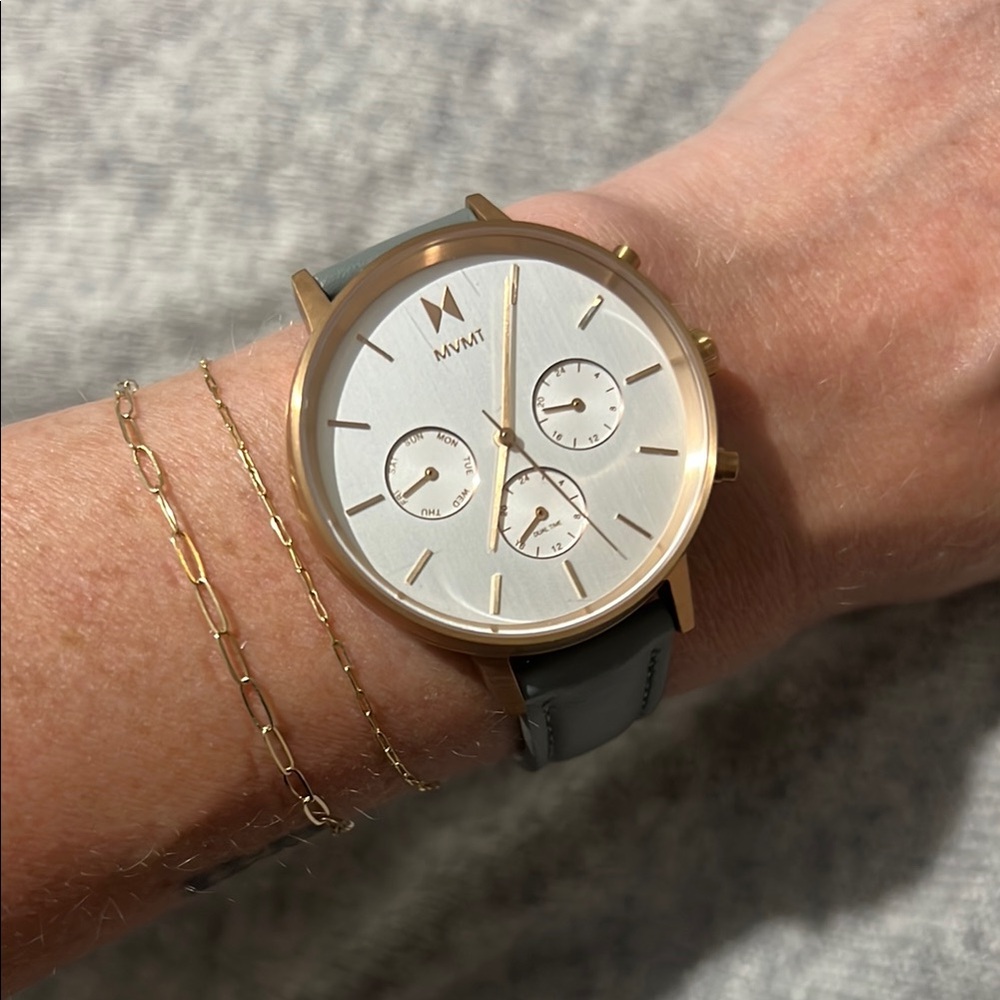 MVMT rose gold & stainless steel women’s 38mm Watch with Gray Strap.